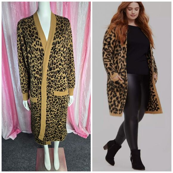 Torrid Leopard Cozy Knit Long Open Duster Cardigan Size Large - Picture 1 of 12